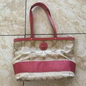 Coach Red and Tan Signature Tote